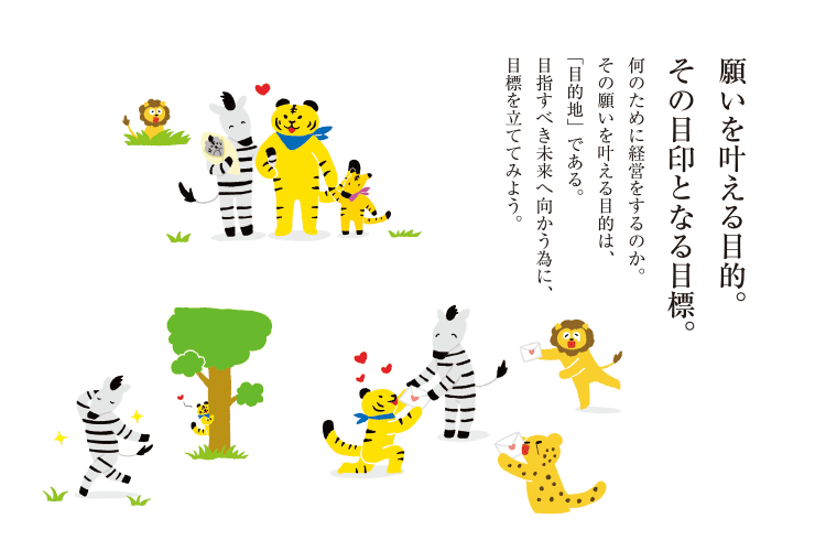 願いを叶える目的。その目印となる目標。何のために経営をするのか。その願いを叶える目的は、「目的地」である。目指すべき未来へ向かう為に、目標を立ててみよう。