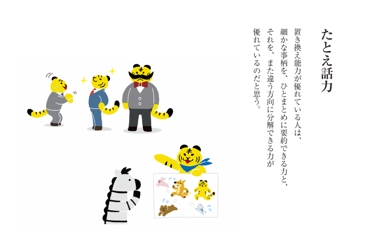 置き換え能力が優れている人は、細かな事柄を、ひとまとめに要約できる力と、それを、また違う方向に分解できる力が優れているのだと思う。